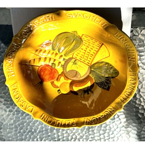 Unbranded California Pottery Gold Pasta Vegetable Bowl Size 14 3/8 D Made in USA - Picture 6 of 7